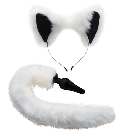 Anal Plug and Ears Set with White Fox Tail Anal Toys & Stimulators
