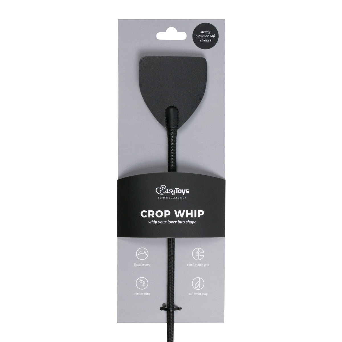 EasyToys Wide Crop Whip – Black Leather with Metallic Accents Impact Play Accessory > Bondage Gear > Crops