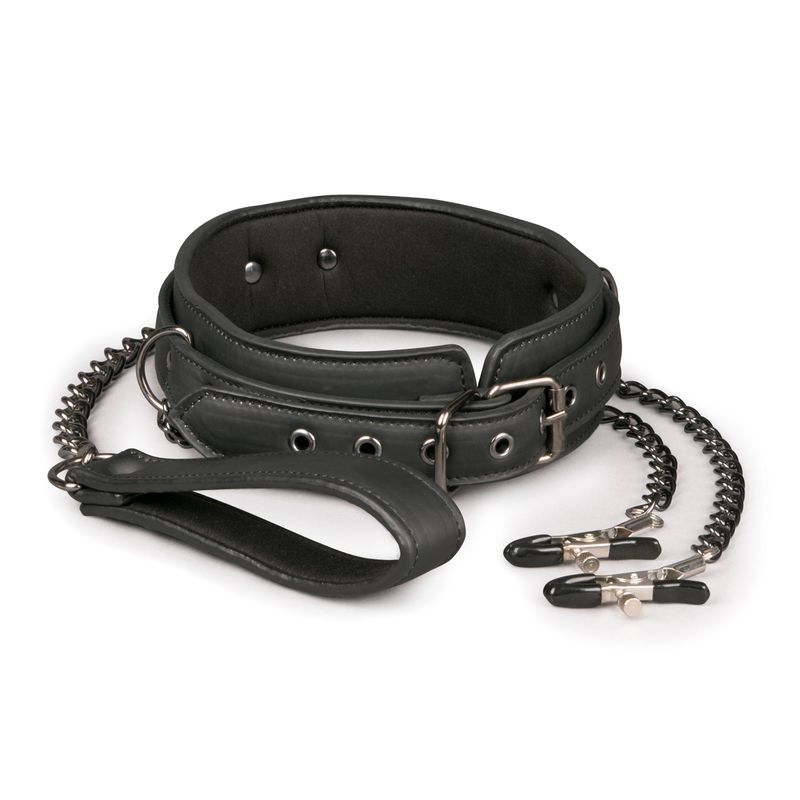 Collar With Nipple Chains Made From Faux Leather > Bondage Gear > Collars & Leashes