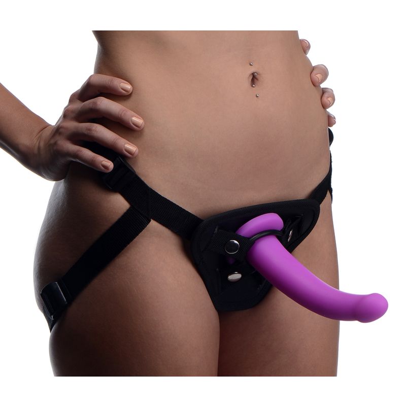 Navigator Silicone G Spot Dildo with Harness in Purple Purple STRAP-ONS