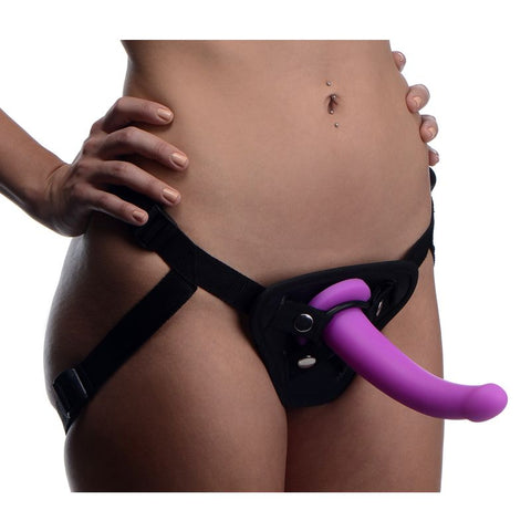 Navigator Silicone G Spot Dildo with Harness in Purple STRAP-ONS