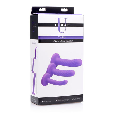 Tri Play 3 Piece Purple Silicone Dildo Set Purple DONGS