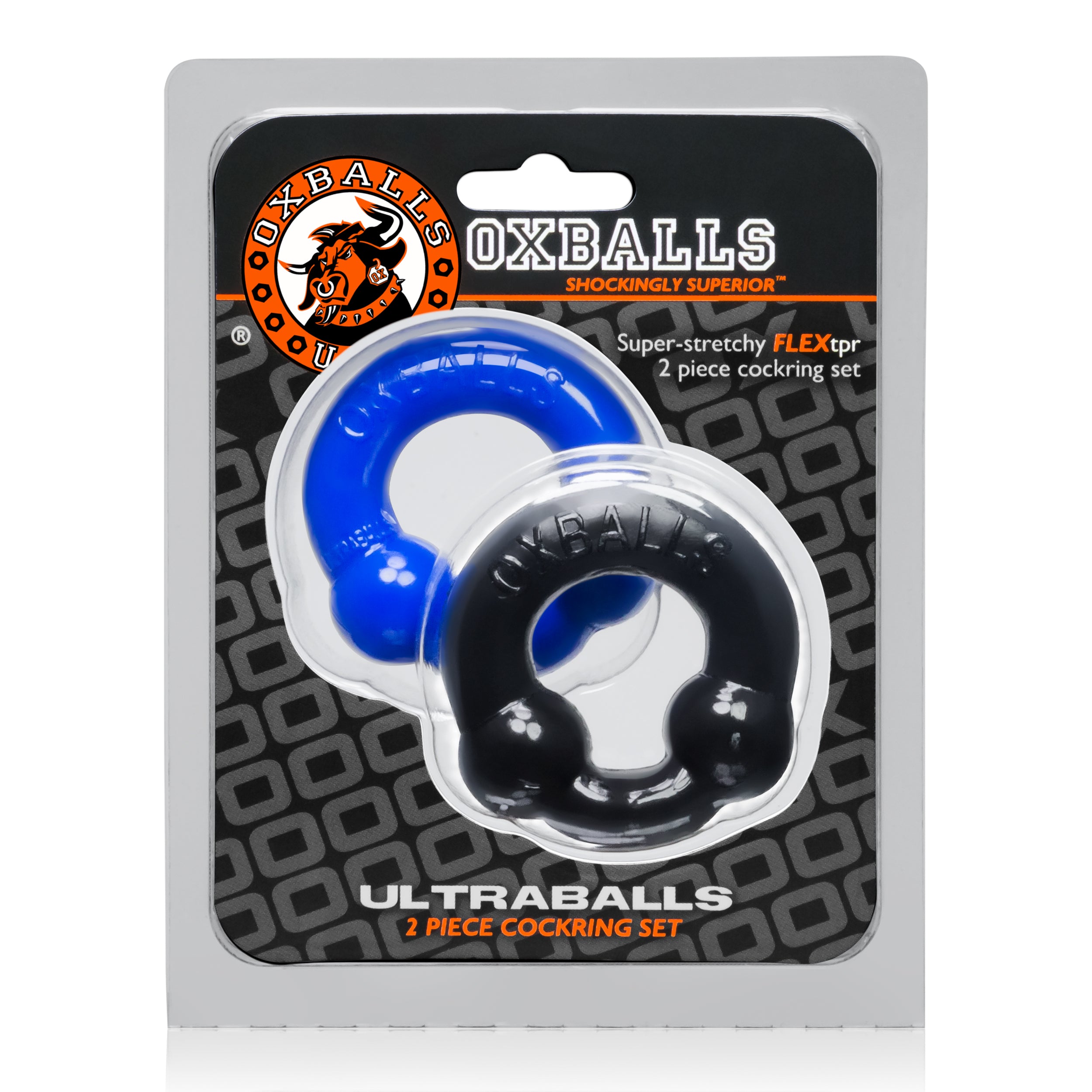 Ultraballs 2 Pack Cockring Black and Police Blue COCK RING Set