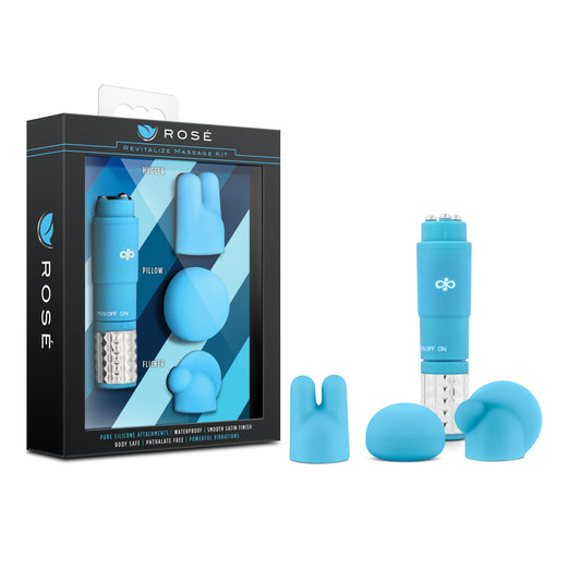 Rose Revitalize Massage Kit Blue with 3 Silicone Attachments