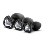 Luxe Bling Plugs Training Kit Black With Clear Gems - 3 Sizes > Anal Range > Butt Plug Kits