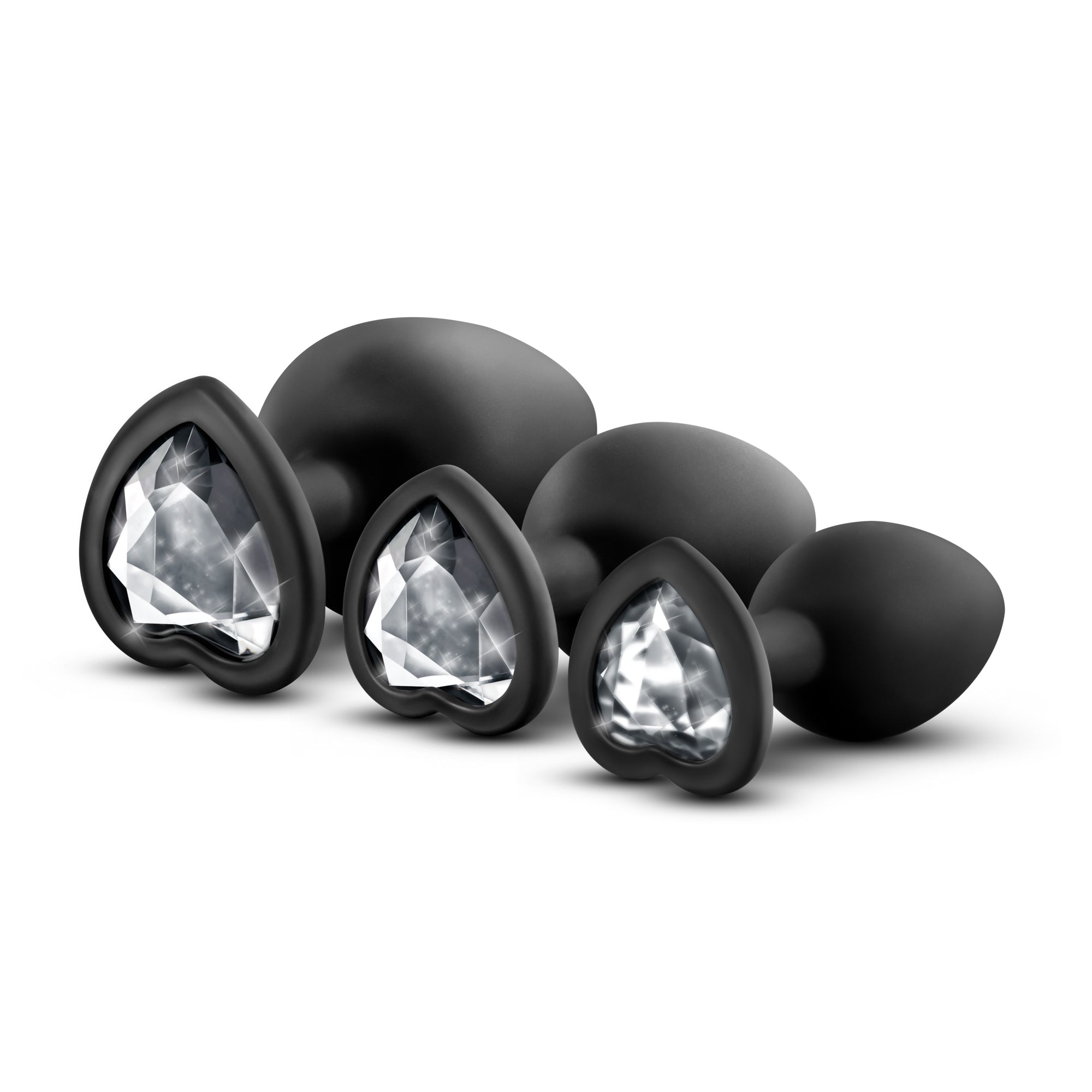 Luxe Bling Plugs Training Kit Black With Clear Gems - 3 Sizes > Anal Range > Butt Plug Kits