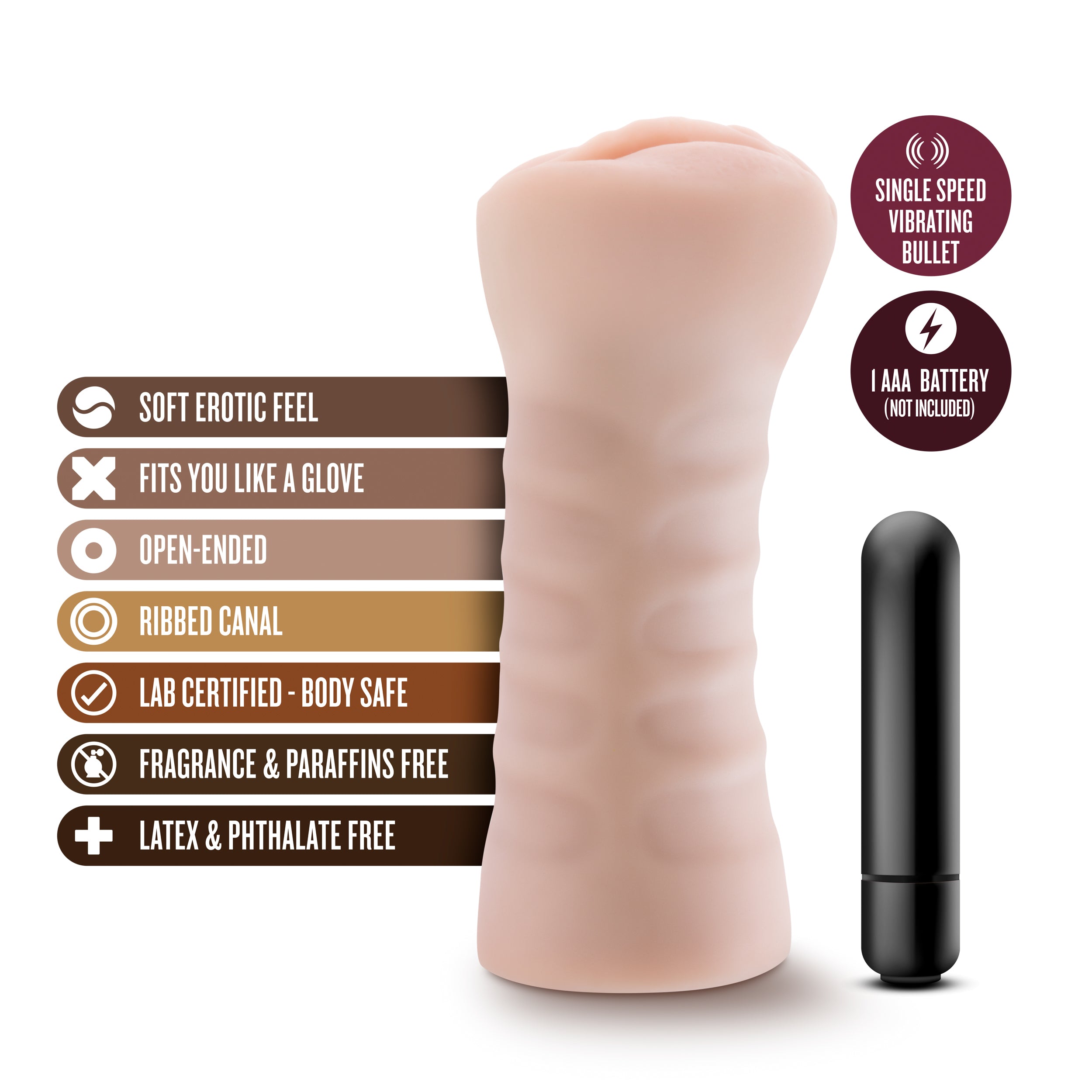 M for Men Ashley Vanilla Soft Vibrating Masturbator > Sex Toys For Men > Masturbators > Vibrating