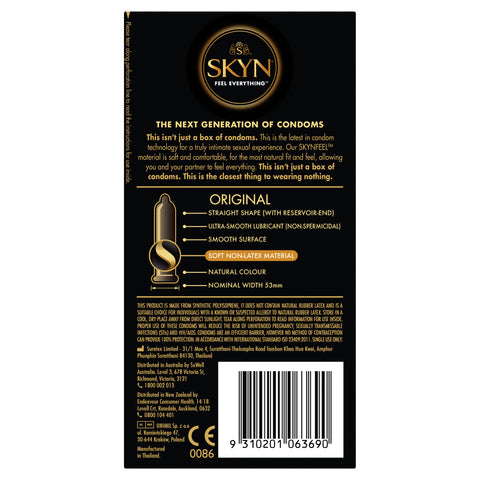 Skyn Original Condoms 10 Pack Non Latex Pleasure Enhancing Protection Condoms