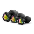 Luxe Bling Plugs Training Kit Black With Rainbow Gems 3 Sizes > Anal Range > Butt Plug Kits