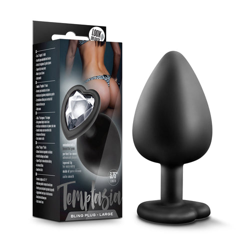 Temptasia Bling Plug Large Black with Heart Shaped Base Default Title Butt Plugs