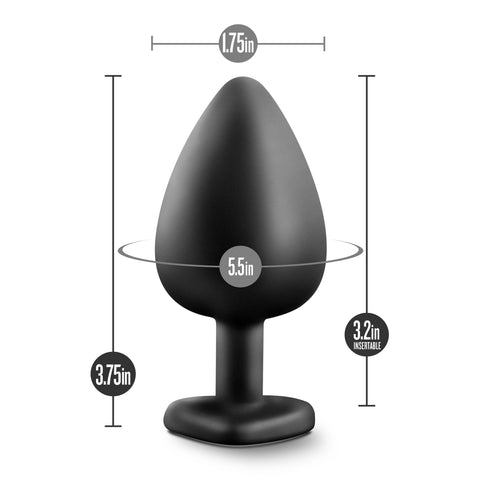 Temptasia Bling Plug Large Black with Heart Shaped Base Butt Plugs
