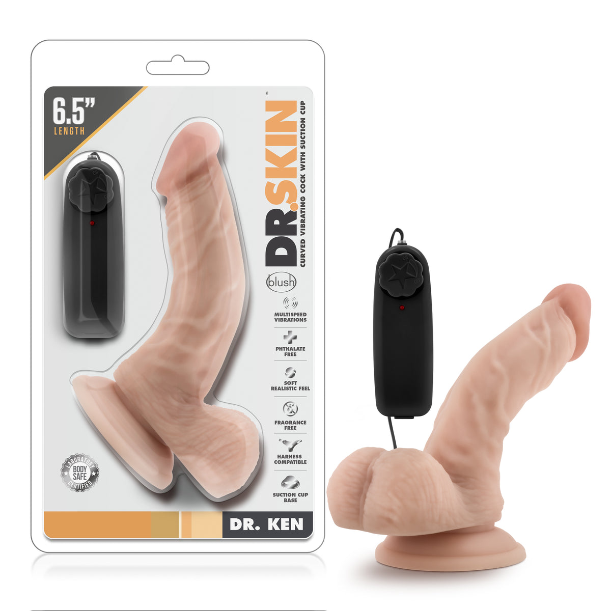 Dr Skin Dr Ken 6.5in Vibrating Cock with Suction Cup Vanilla