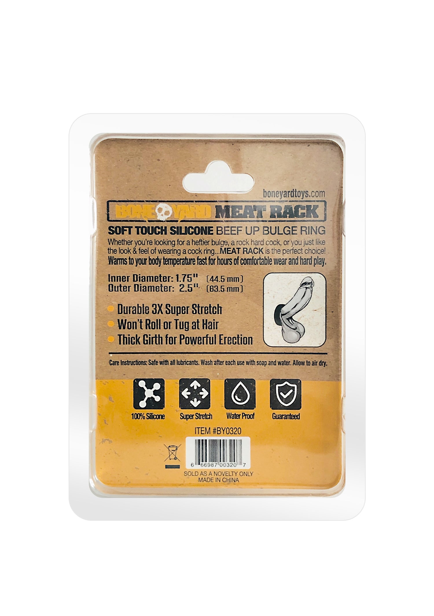 Meat Rack Cock Ring Black 44mm Inner Diameter with 3x Stretch COCK RINGS