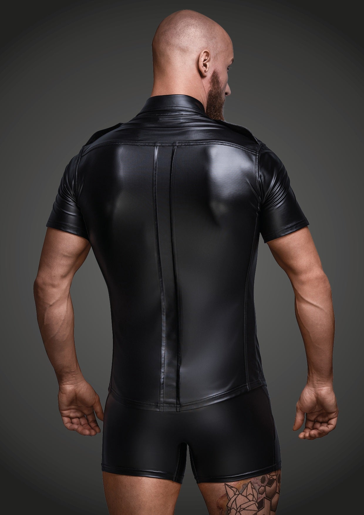 Black Wet Look Short Sleeve Shirt With Front Pockets Mens Latex