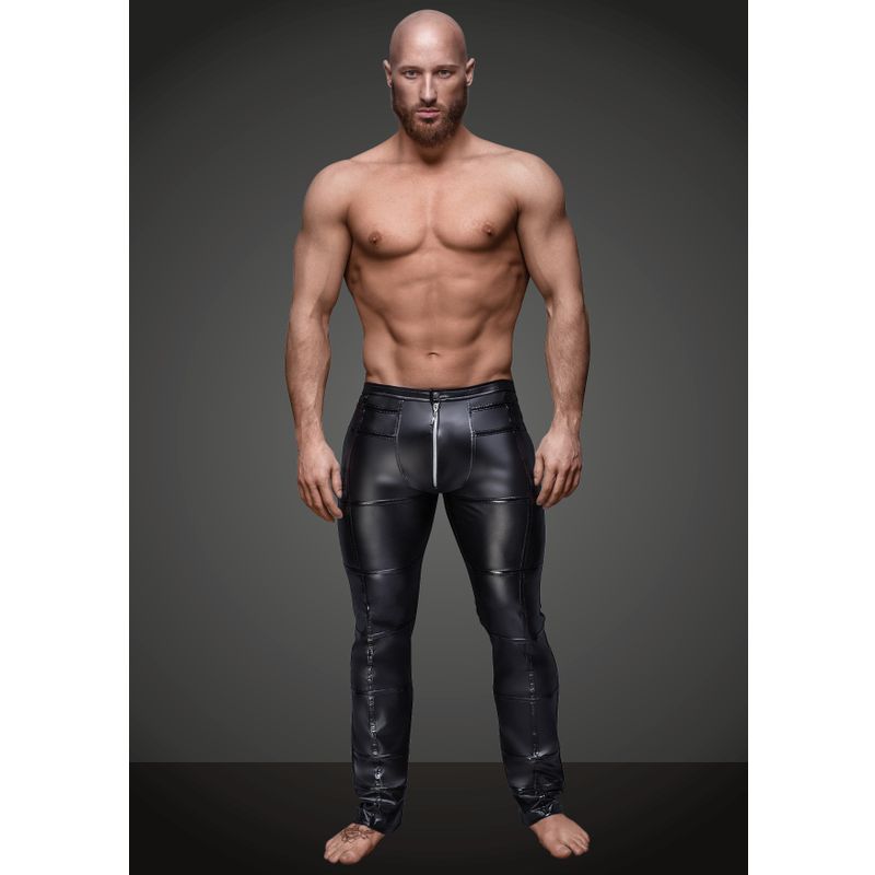 Wet Look Black Pants with Zipper Detail – Soft Form-Fitting Long Pants for Men Black Small > Clothes > Mens Latex