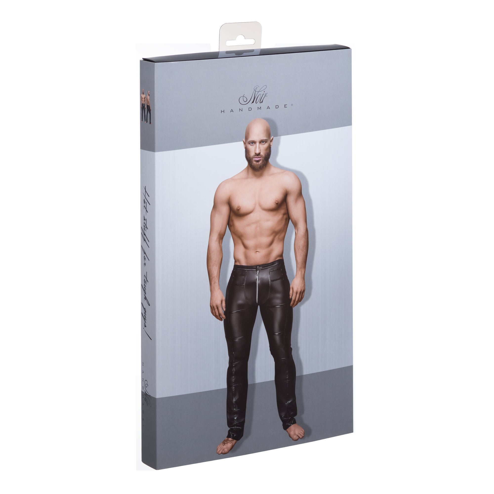 Wet Look Black Pants with Zipper Detail – Soft Form-Fitting Long Pants for Men Secondary image