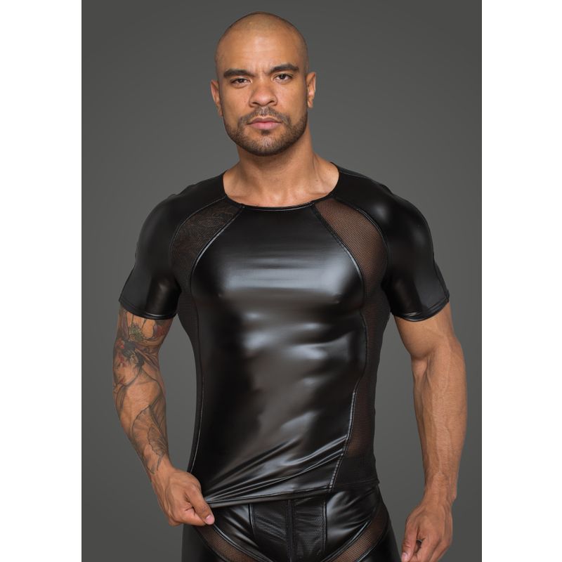 Power Wetlook Men T-Shirt With 3D Net Inserts Black Size Small Medium Large Mens Latex