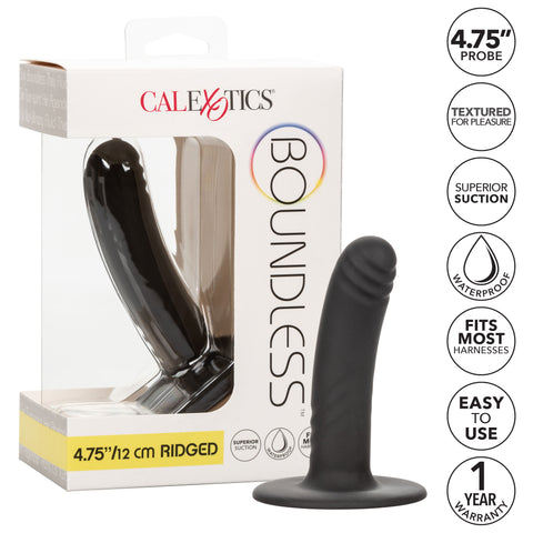 Boundless 4.75"/12cm Ridged Black Silicone Probe with Suction Cup Base > Dildos > Neutral Dildos