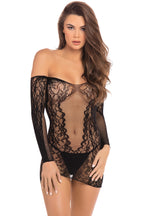 Demure Long Sleeve Mini Dress with Lace Detailing > Clothes > Dresses and Chemises