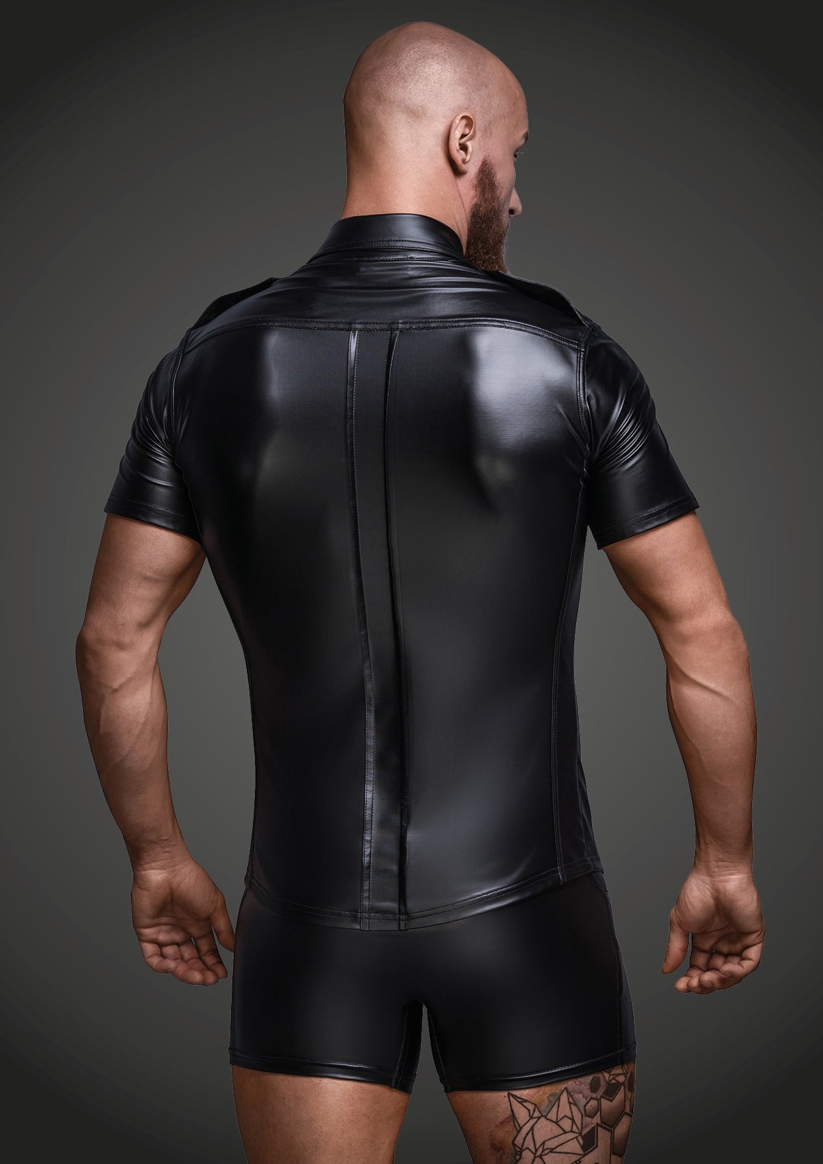 Black Wet Look Short Sleeve Shirt With Front Pockets > Clothes > Mens Latex