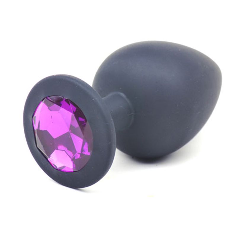 Black Silicone Anal Plug Large w Purple Diamond Purple > Anal Range > Jewel Butt Plugs