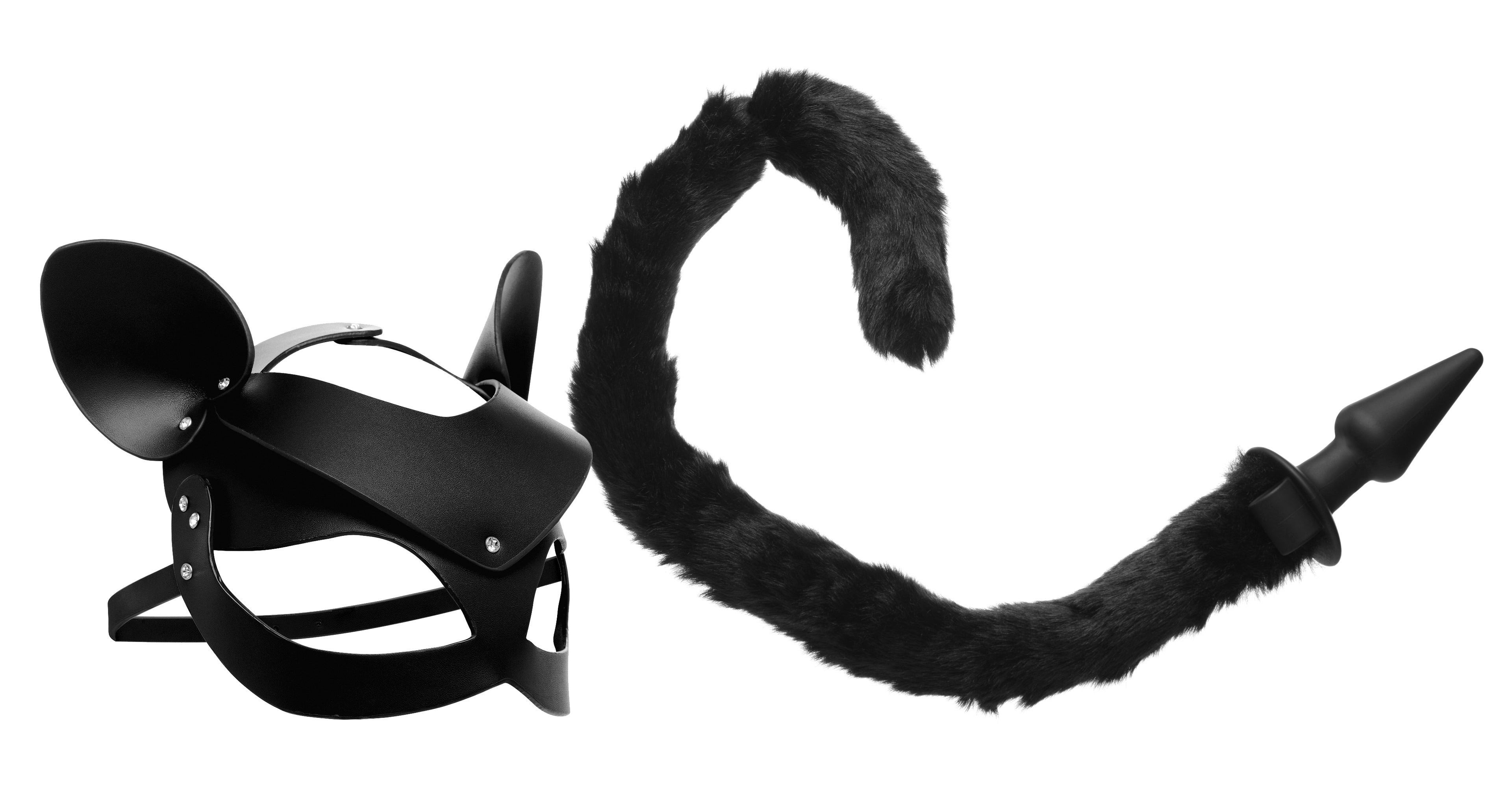 Cat Tail Anal Plug and Leather Mask Set – Adult Fantasy Play Accessories > Bondage Gear > Masks