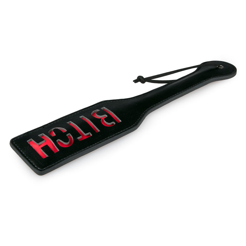 Vegan Leather Paddle - Black & Red - Imprints 'BITCH" > Bondage Gear > Paddles