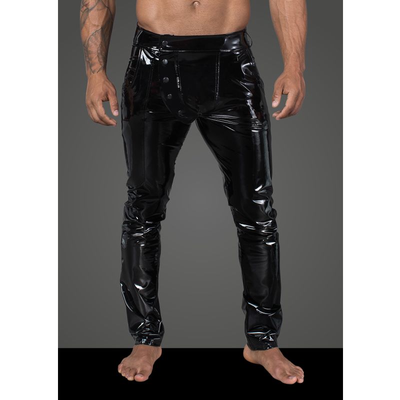 Long Black Elastic PVC Pants with Front Snaps High-Gloss Finish Men’s Pants Black Extra Large > Clothes > Mens Latex