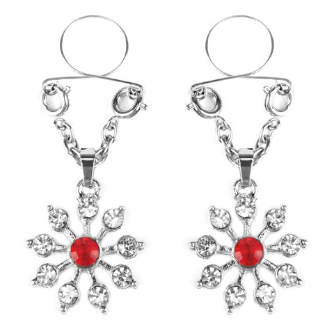 Ruby and Diamond Star Nipple Jewellery with Adjustable Rings Red Nipple Clips