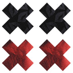 Stolen Kisses Premium Self-Adhesive X Pasties Set – Lace and Black Nipple Covers Red > Clothes > Pasties