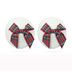 Reusable Sequin Round Nipple Pasties with Tartan Bow White > Clothes > Pasties