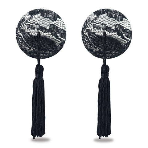Reusable Black Lace Round Tassel Nipple Pasties for Seductive Style Black Pasties