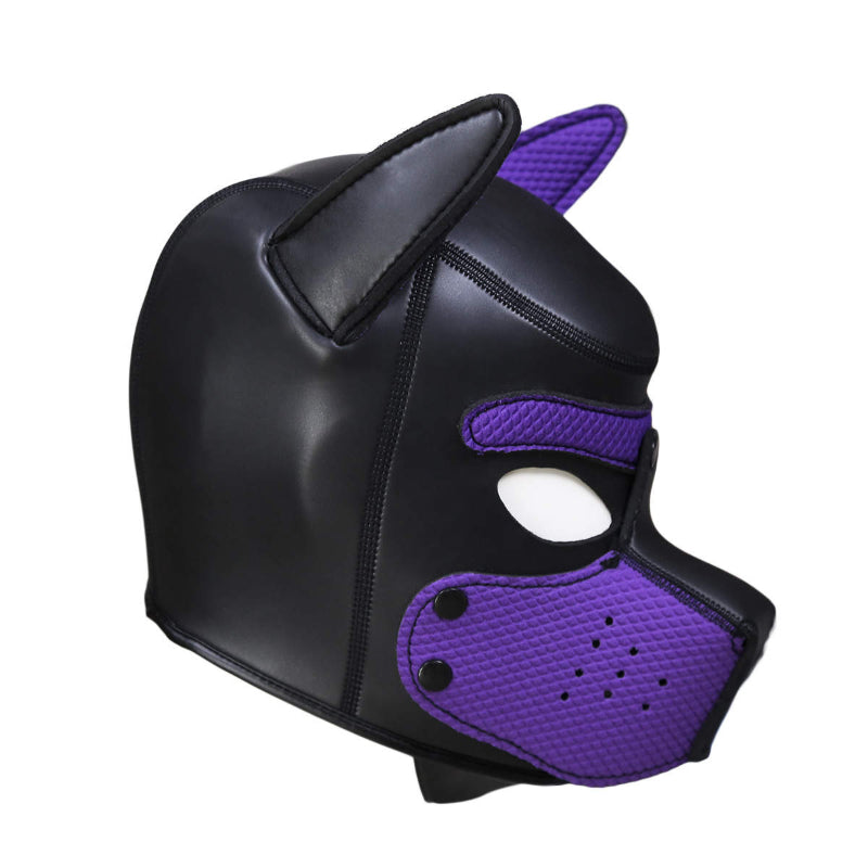 Puppy Play Mask in Purple Neoprene Rubber with Detachable Nose and Ears Masks