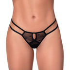 Strappy Black Mesh Thong With Embroidered Appliqué Black Small Medium > Clothes > Panties