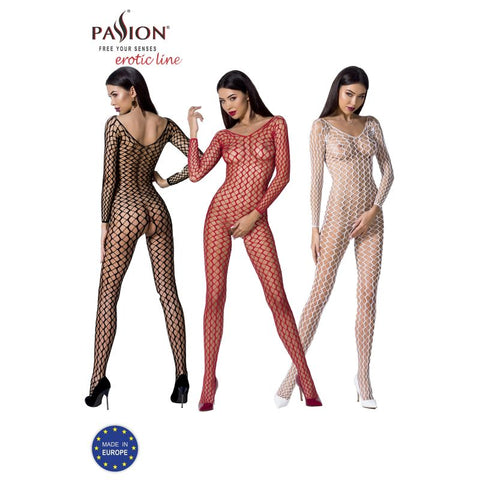 White Ribbed Mesh Bodystocking With Open Crotch And Rear Design Bodystocking