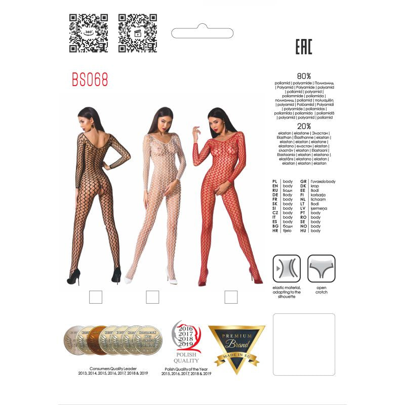 White Ribbed Mesh Bodystocking With Open Crotch And Rear Design Bodystocking