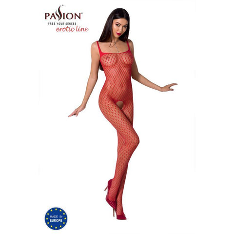 Bodystocking in Red / White - Elegant Fine Mesh Design Bodystocking