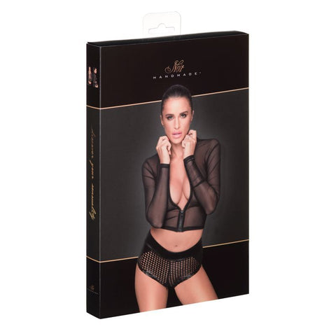 Sheer Tulle Zipped Top for Women Soft Collar Intimate Wear Lingerie & Sexy Apparel