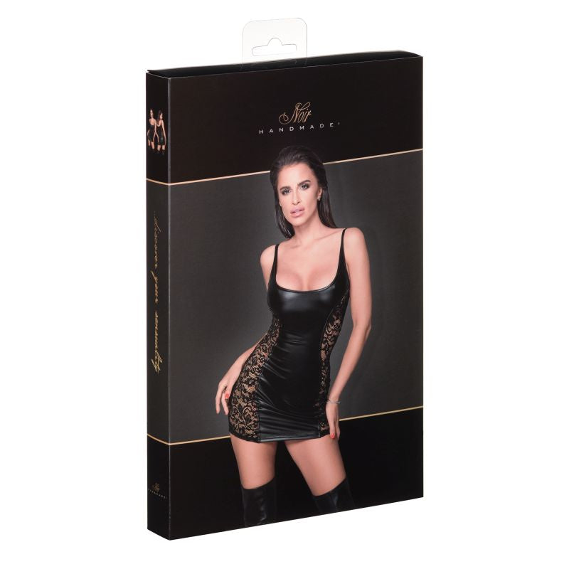 Noir Black Lace and Wet Look Tight Mini Dress – Handmade Lingerie > Clothes > Dresses and Chemises
