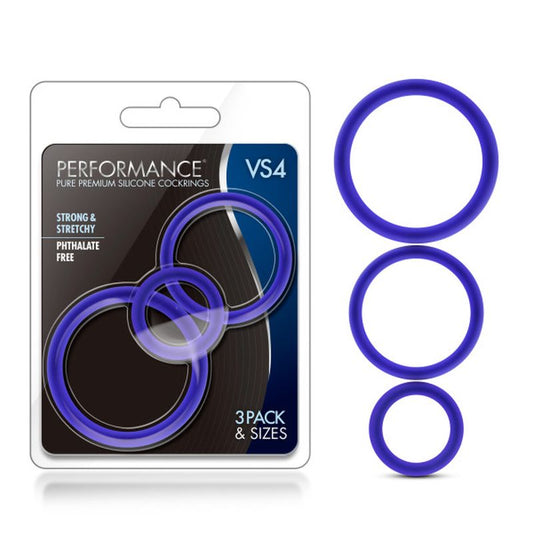 Performance Silicone Cock Ring 3 Pc Set Indigo for Stamina