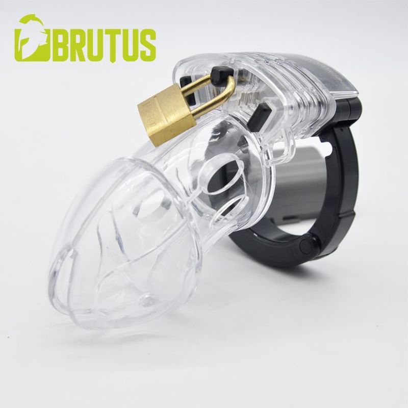 Brutus Alpha – Male Chastity Cage with Adjustable Hinged Cock Ring Clear > Bondage Gear > Male Chastity