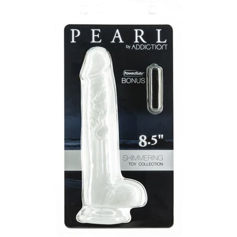 Pearl Dildo 8.5 Inch Pearl White with Suction Cup Base White DONGS