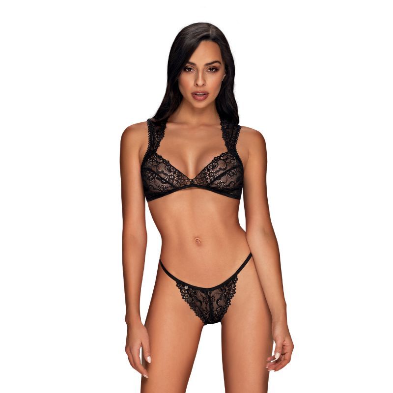 Elisetta 2-Piece Set – Lace And Glitter Trim Lingerie Set Black Small Medium > Clothes > Lingerie Sets