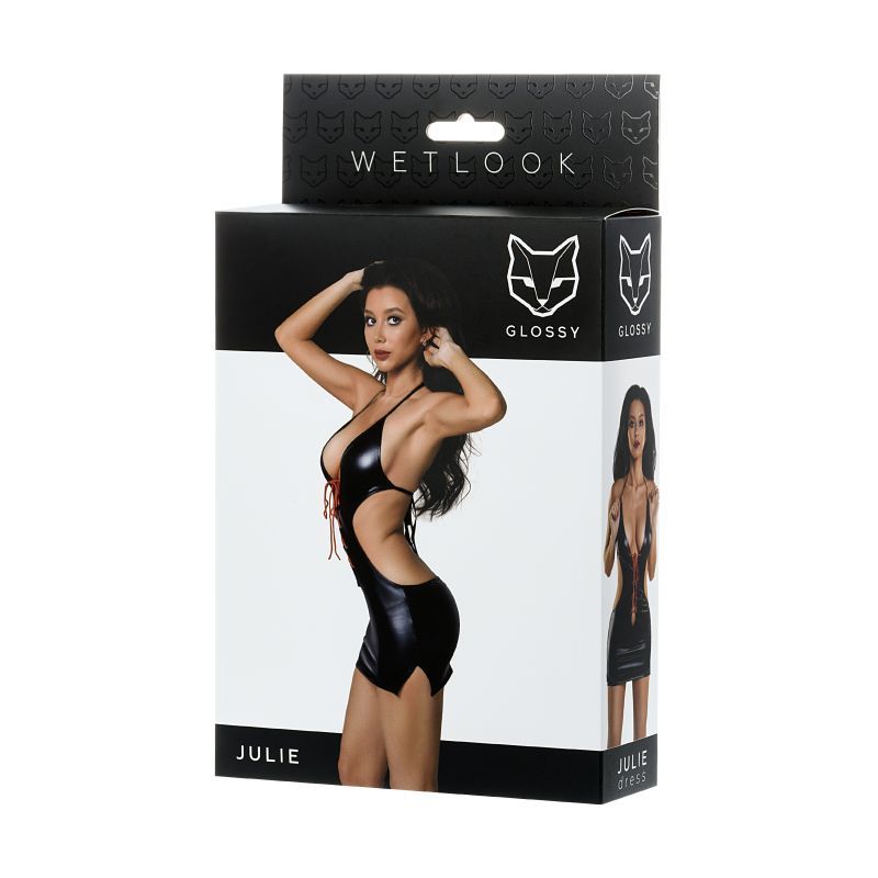 Glossy Dress Wetlook with Red Laces Julie (S to L) > Clothes > Womens Latex