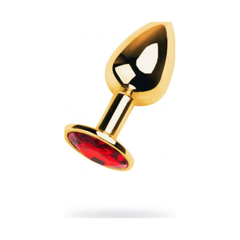 Gold Metal Anal Plug with Red Ruby Gem Small Gold Butt Plugs