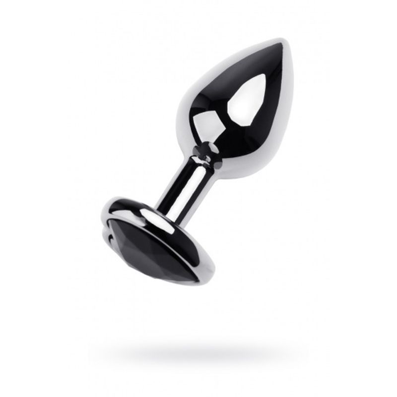 Silver Metal 2.76 Inch Small Anal Plug with Black Tourmaline Heart Gem Silver > Anal Range > Jewel Butt Plugs