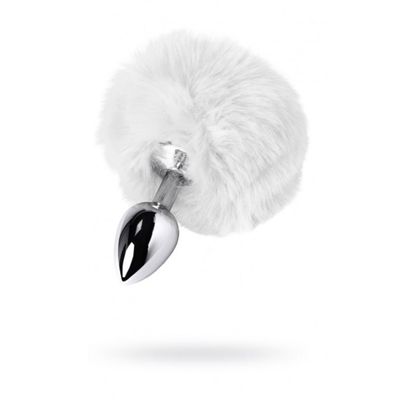 Silver Metal Anal Plug Small with White Faux Fur Tail Tails