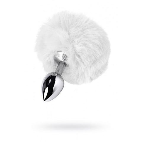 Silver Metal Anal Plug Small with White Faux Fur Tail Tails