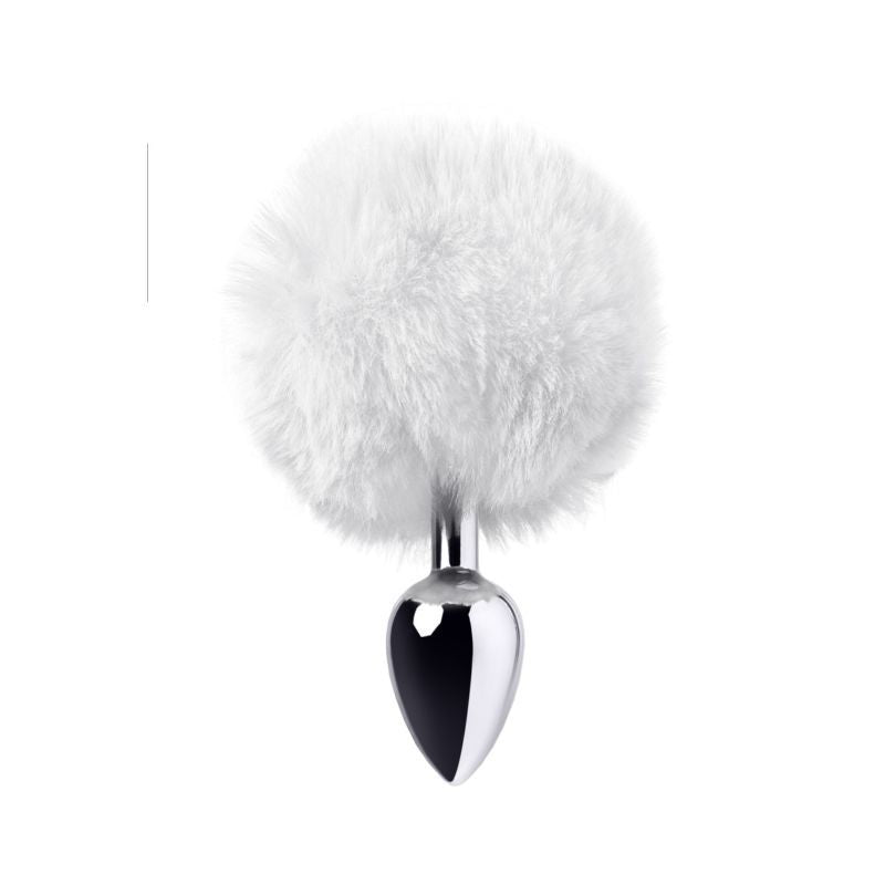 Silver Metal Anal Plug Small with White Faux Fur Tail Tails