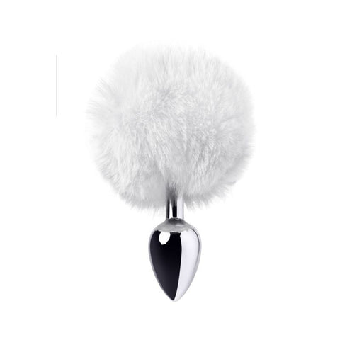 Silver Metal Anal Plug Small with White Faux Fur Tail Tails